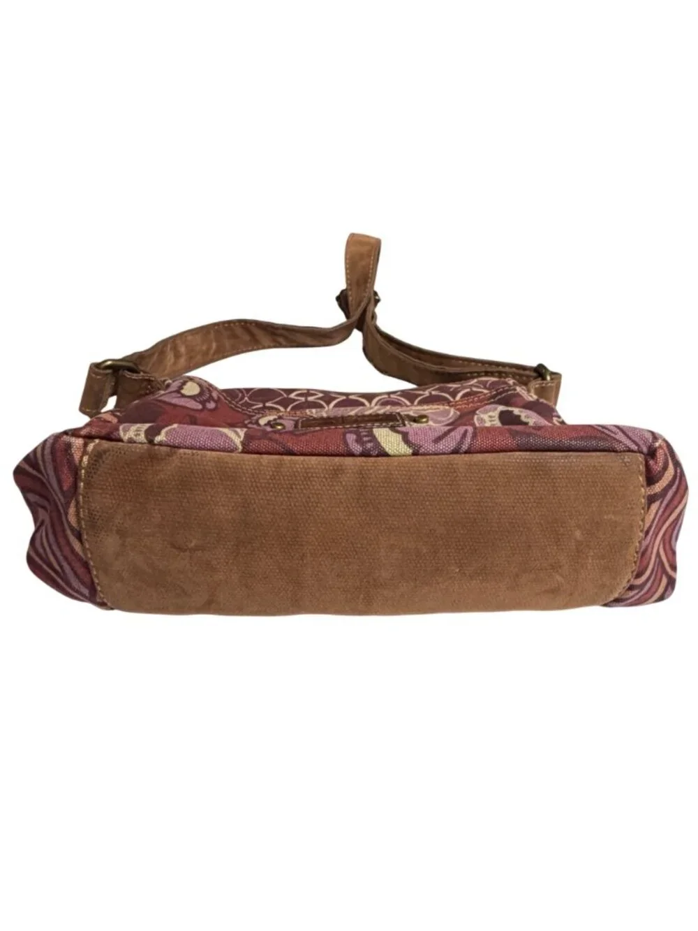 Vintage Fossil Lavender And Brown Floral Canvas Shoulder Crossbody Bag
